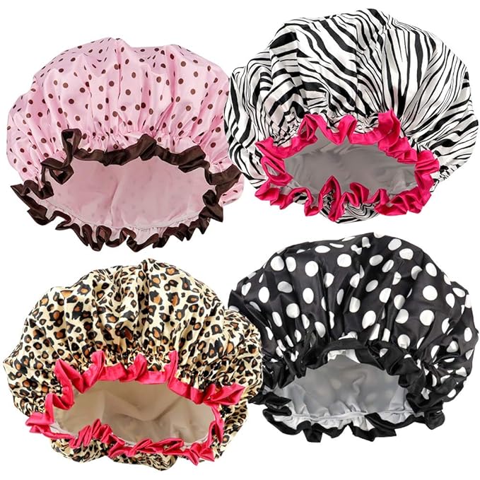 TCOTBE 4 Pieces Shower Cap for Women, Elastic and Reusable, Environmental by TCOTBE