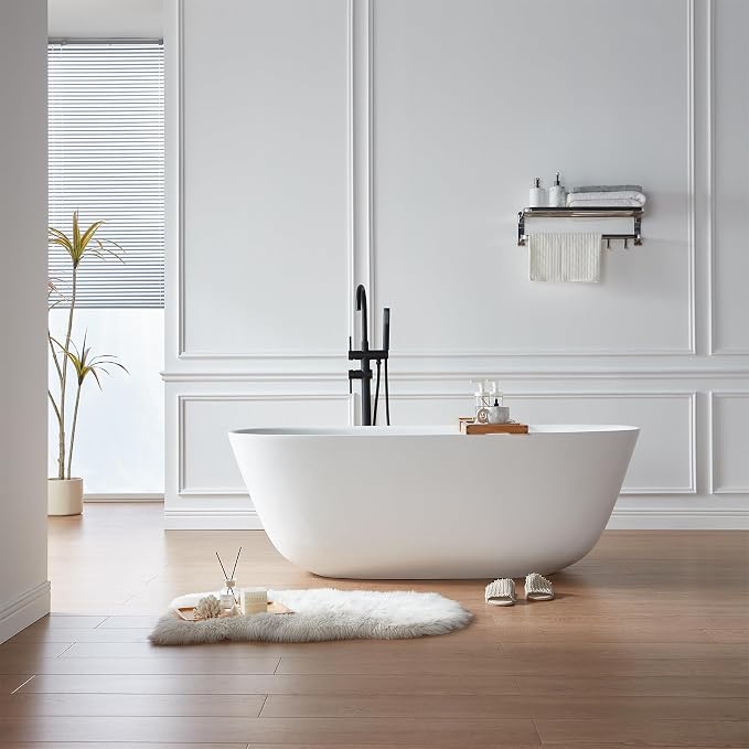 Cpingao Stone Resin Solid Surface Freestanding Bathtub, Modern Elegant Design by Cpingao