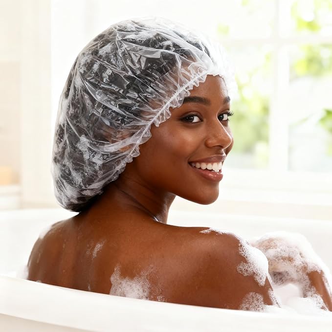 10 PCS Oversized Disposable Plastic Shower Cap, Large Lengthen Elastic - Image 7