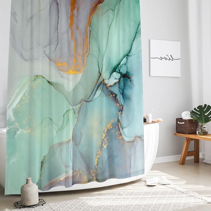 Gibelle Abstract Marble Shower Curtain, Modern Ink Art Decor Waterproof Fabric by Gibelle