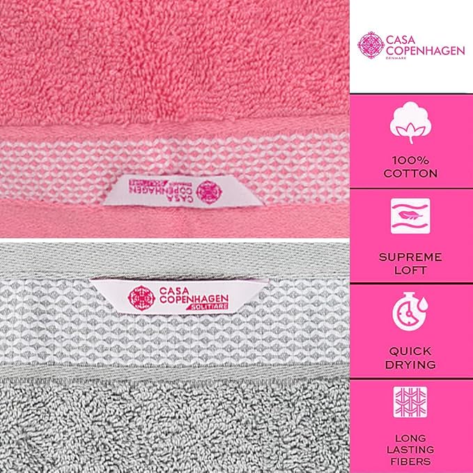 CASA COPENHAGEN Solitaire Mix 6 Pieces Towel Set- Grey Violet + Pink, 600 GSM - Image 2