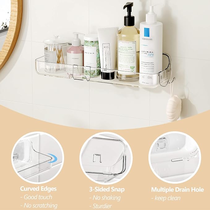 UDD Acrylic Clear Shower Caddy Shower Organizer, Plastic Adhesive Shelf - Image 4