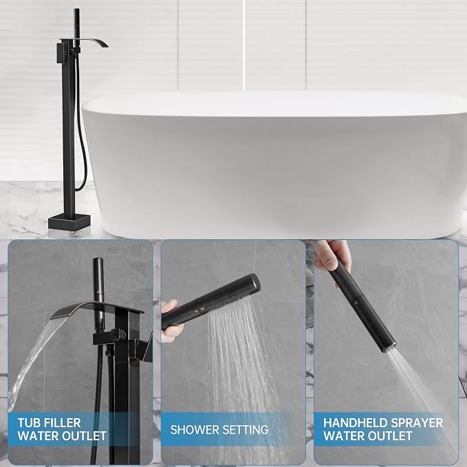 RUMOSE Tub Filler Freestanding Bathtub Faucet Oil Rubbed Bronze Floor Mount Tub - Image 2