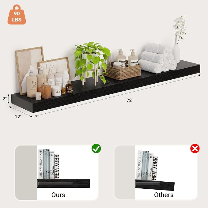 Heimlove 12 Inch Deep Floating Shelves, 72 x 12 inches Long, Large Extra - Image 3