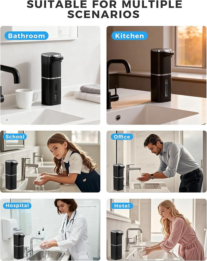 2 Pack Automatic Liquid Soap Dispenser, 12.8oz Rechargeable, Adjustable Liquid - Image 8