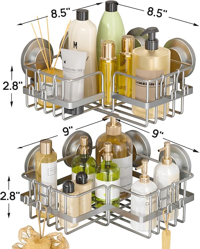 LEVERLOC Corner-adaptive Suction Cup Shower Caddies 2 Pack, Stainless Steel - Image 6
