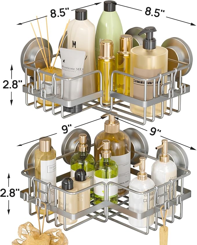 LEVERLOC 2 Pack Corner-adaptive Suction Cup Shower Caddies, Drill-Free Wall - Image 9