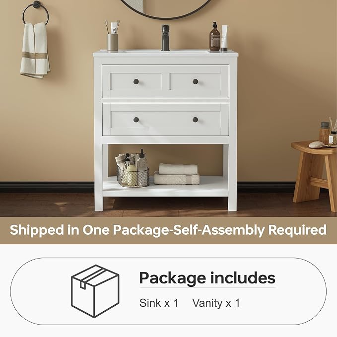 30 Inch Bathroom Vanity with Sink, Modern Bathroom Single Sink Vanity, Bathroom - Image 9
