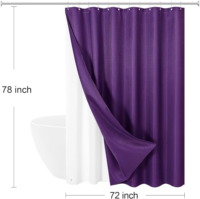 3 in 1 Long Purple Shower Curtain Set-72 W x 78 H, Modern Waffle and PEVA Liner - Image 8