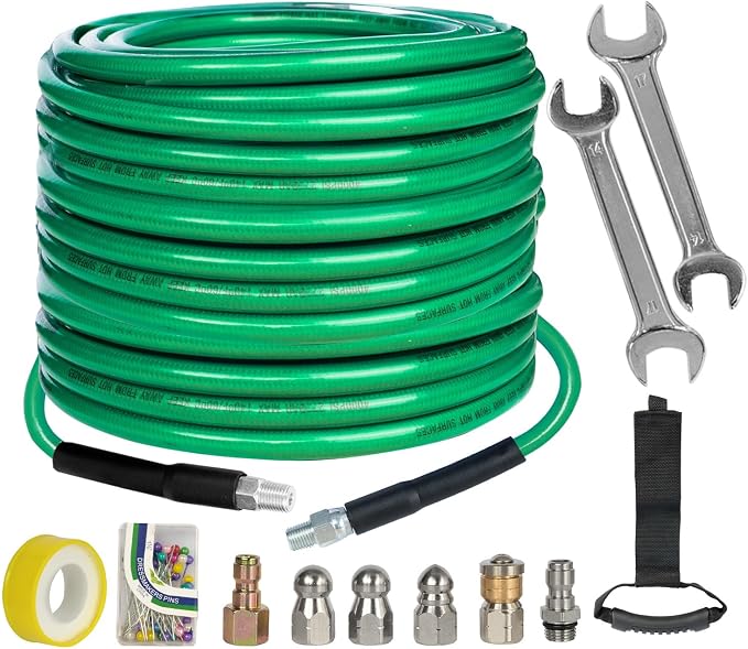 Hourleey Sewer Jetter Kit for Pressure Washer 100FT, 4000 PSI Drain Cleaner by Hourleey