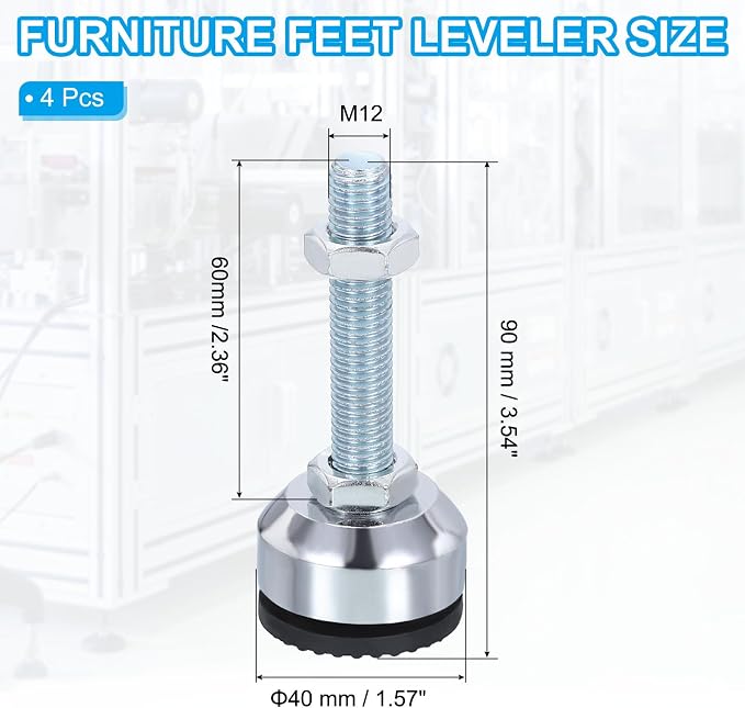 PATIKIL Furniture Leveling Feet 1.6" Dia Base M12 Thread - Image 2
