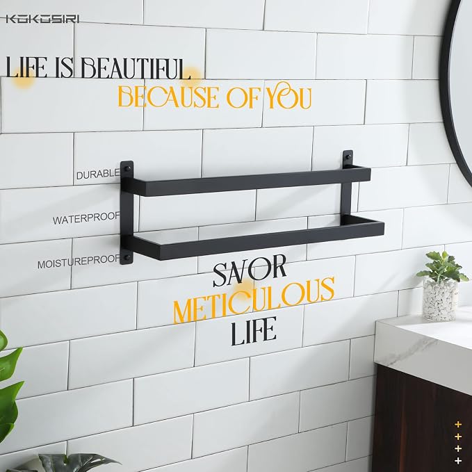 KOKOSIRI Towel Bars Black Bath Towel Holders 24-Inch Bathroom 2-Tiers Ladder - Image 7