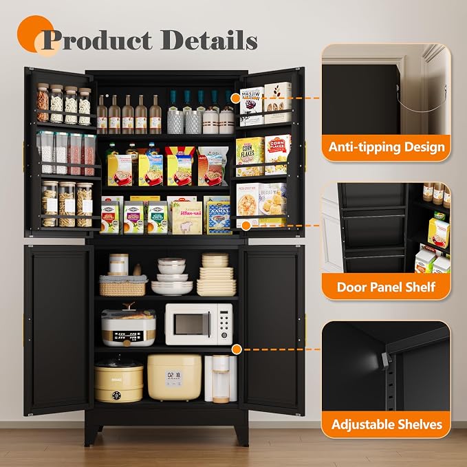 74.8" Tall Metal Food Cabinet, Storage Cabinets - Image 5