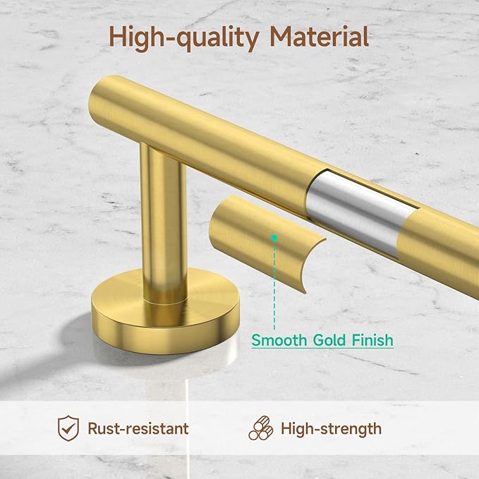 USHOWER Brushed Gold Bathroom Accessories Set, 18-Inch Towel Bar Set Wall - Image 9