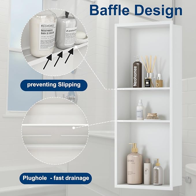 Neodrain 12X30 in Shower Niche, 3 Layers White Wall Niche Tile Ready NO Tile - Image 5