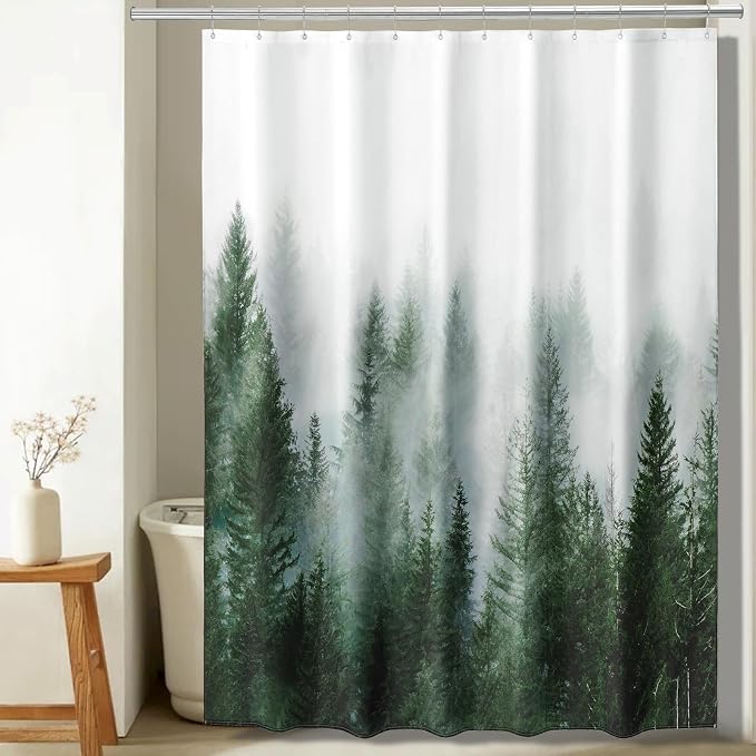 ORTIGIA 84 Inch Long Green Misty Forest Shower Curtain by ORTIGIA
