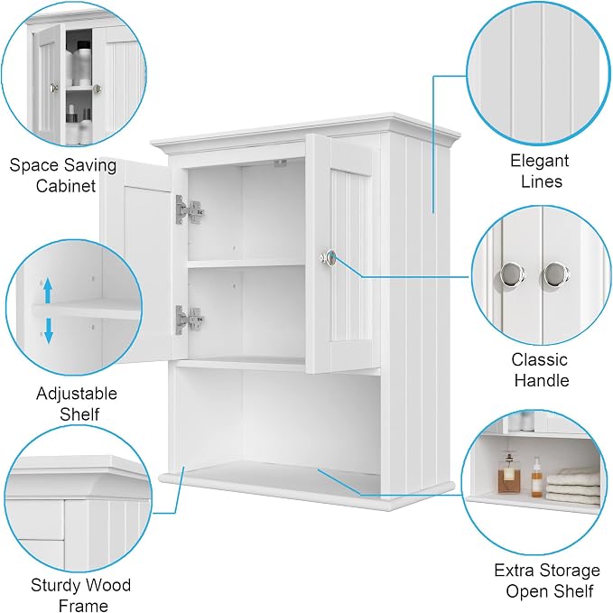 Treocho Wood Wall Cabinet, Bathroom Medicine Cabinet Storage - Image 5