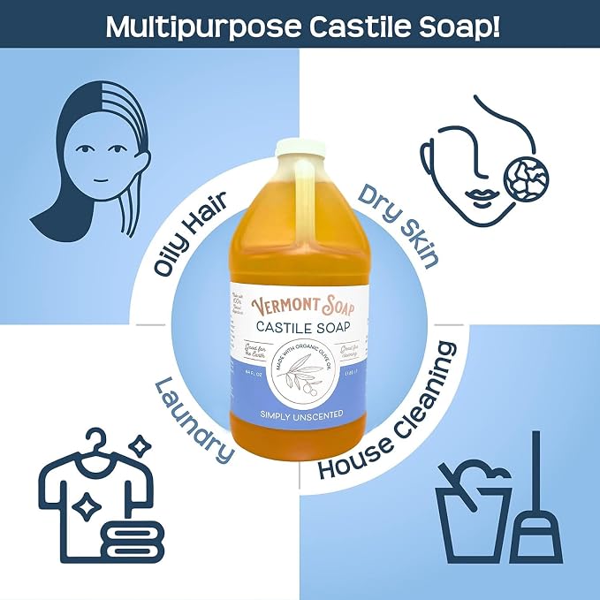 Vermont Castile Soap Unscented, Gentle Liquid Soap - Image 4