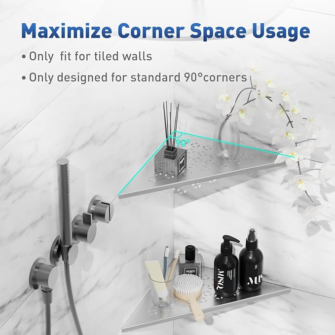 lives Corner Shower Shelf 10" Slot Design Bathroom Shower Shelves - Image 4