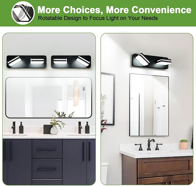 360° Rotate LED Dimmable Bathroom Vanity Light Fixtures, 1000LM Acrylic Matte - Image 6