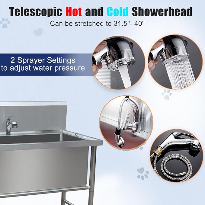 40" Dog Washing Station, Dog Grooming Bathtub Station, Professional Stainless - Image 4