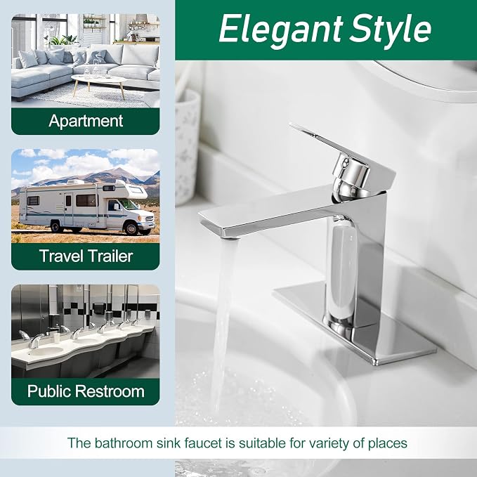 VOTON Chrome Bathroom Faucet One Hole Single Handle Bathroom Sink Faucet - Image 4