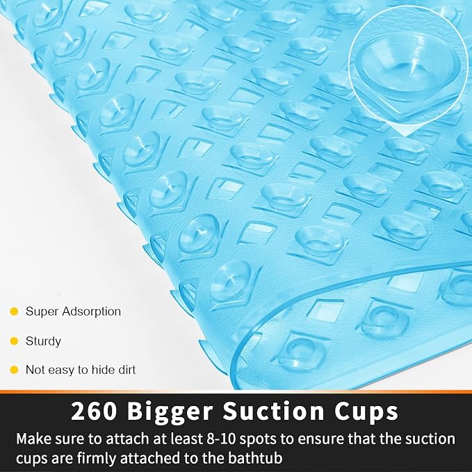 Yimobra Non Slip Bath Mat, Super Strong Suction Cups, 34.5"x15.5"Long Tub Mat - Image 2