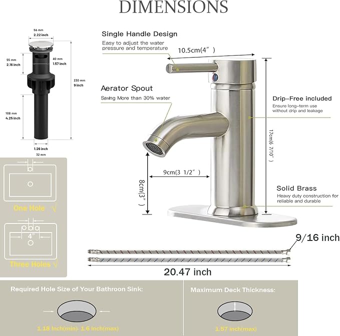 Brushed Nickel Bathroom Faucet, Bathroom Sink Faucet, Single Handle One Hole - Image 2