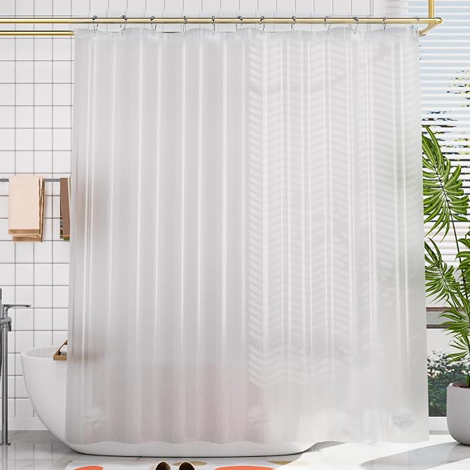 AmazerBath Frosted Shower Curtain Plastic, Heavy Duty Bathroom Curtain Premium - Image 8