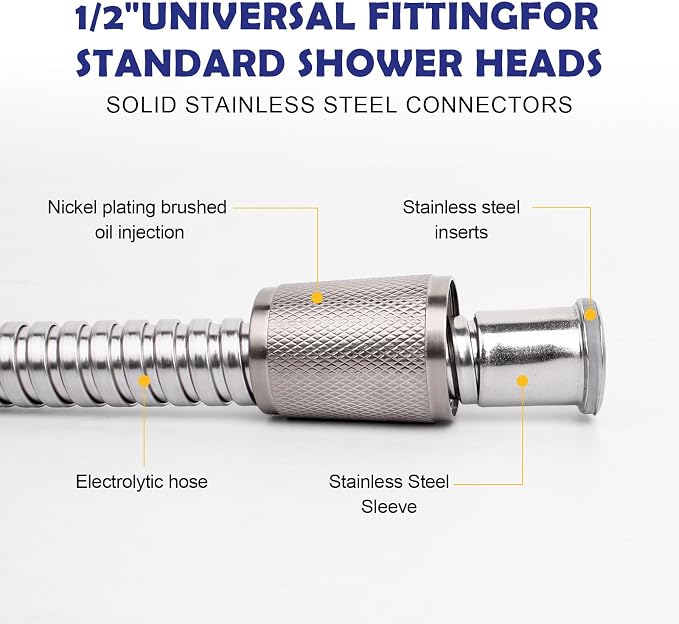 Shower Hose, 90 Inch Extra-Long Stainless Steel Handheld Stainless Steel Insert - Image 3