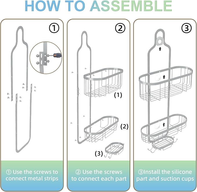 Kadolina Bathroom Hanging Shower Organizer, Over Head Shower Caddy Shower - Image 3