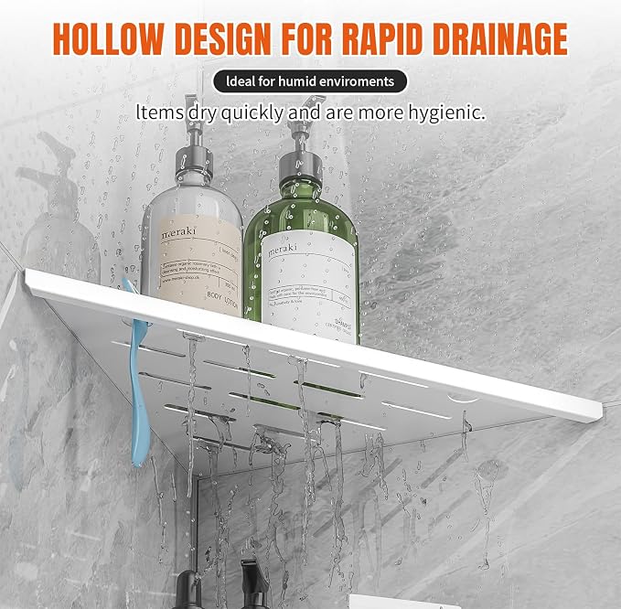 Corner Shower Shelf with Razor Hole, Rustproof Stainless Steel Shower Organizer - Image 5