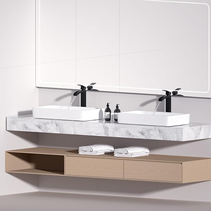 Bathroom Faucet Tall Vessel Faucet Matte Black Waterfall Deck Mount Single - Image 7