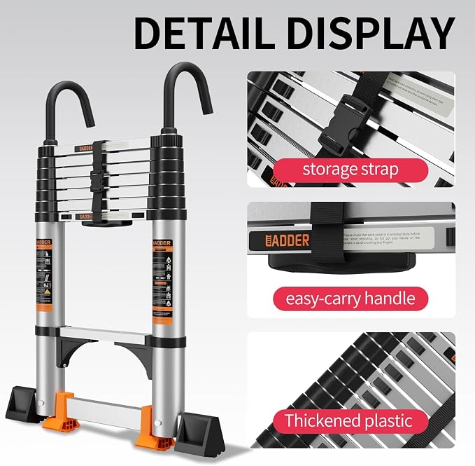 Telescoping Ladder, with Stable Hook and stabilizer barand, Extension Ladder - Image 4