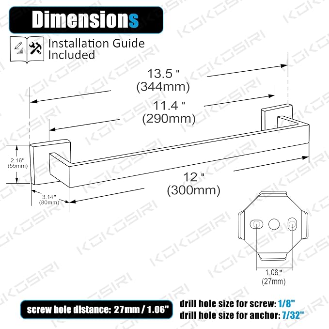 KOKOSIRI 12-Inch Single Towel Bar, Bathroom Kitchen Towel Holder, Wall Mounted - Image 2