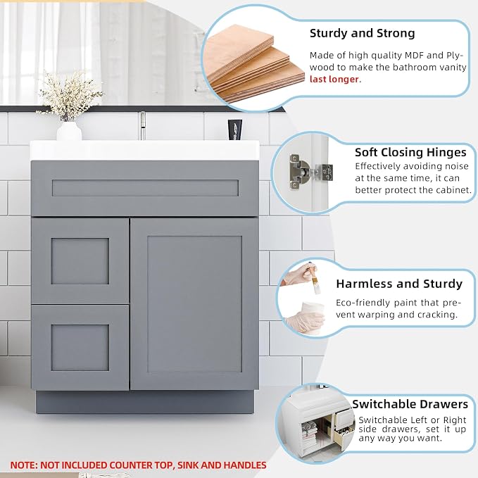 KitchenMan 30 Inch Bathroom Vanity Without Sink and Top Unassembled Bathroom - Image 4