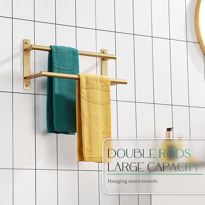 KOKOSIRI 16 Inch Bathroom Towel Racks Double Towel Bar Bath Towel Holder Towel - Image 5
