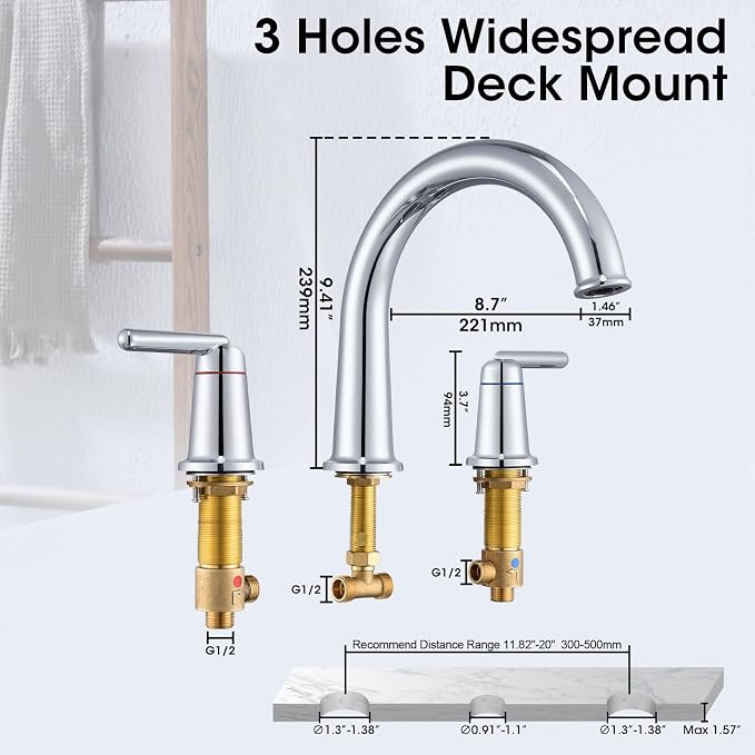 Roman Bathtub Faucet with Rough-in Valve 3 Hole Widespread Deck Mount Bath - Image 6