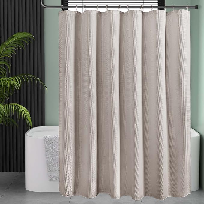 AmazerBath Waffle Shower Curtain, Khaki Shower Curtain Fabric - Image 2