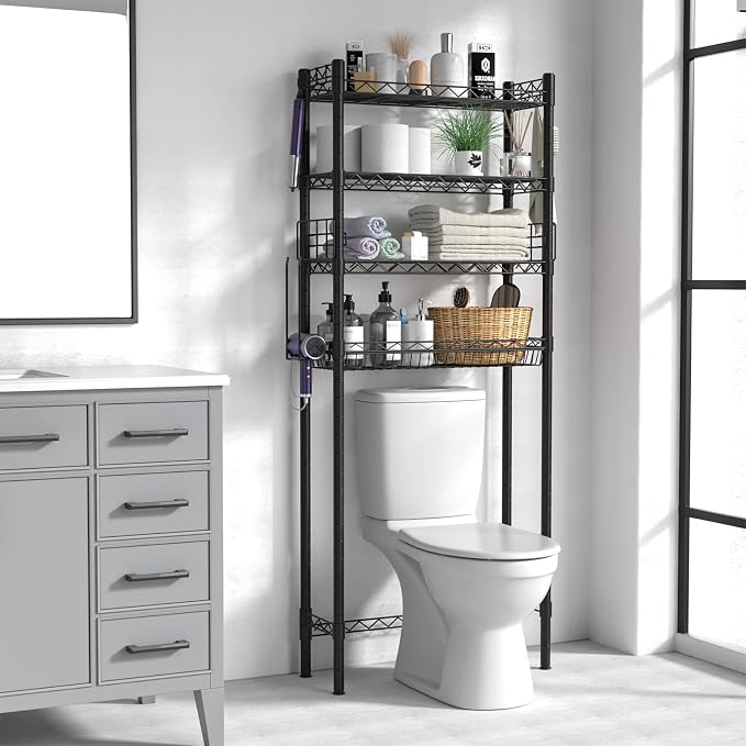 Over Toilet Bathroom Organizer, Adjustable 4-Tier Over The Toilet Storage Shelf - Image 2