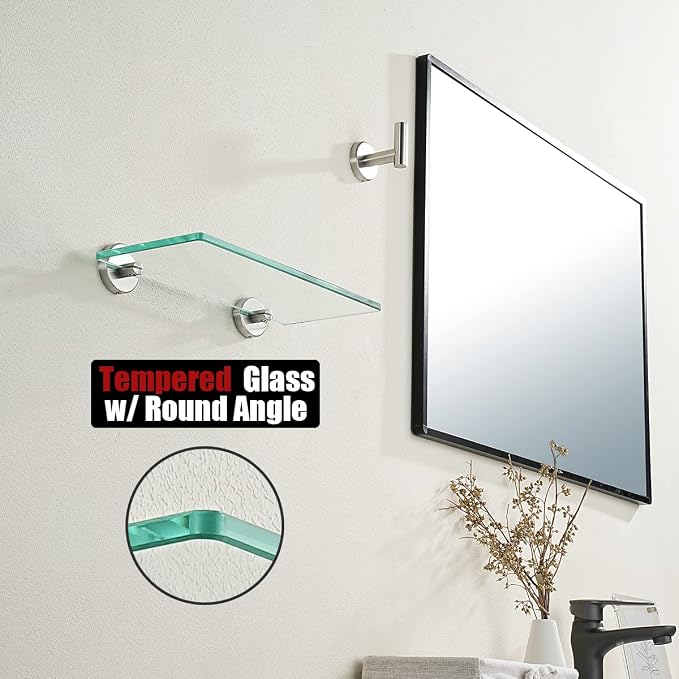 JQK Bathroom Glass Shelf Brushed, Tempered Glass Shower Storage 12 by 5 inches - Image 6