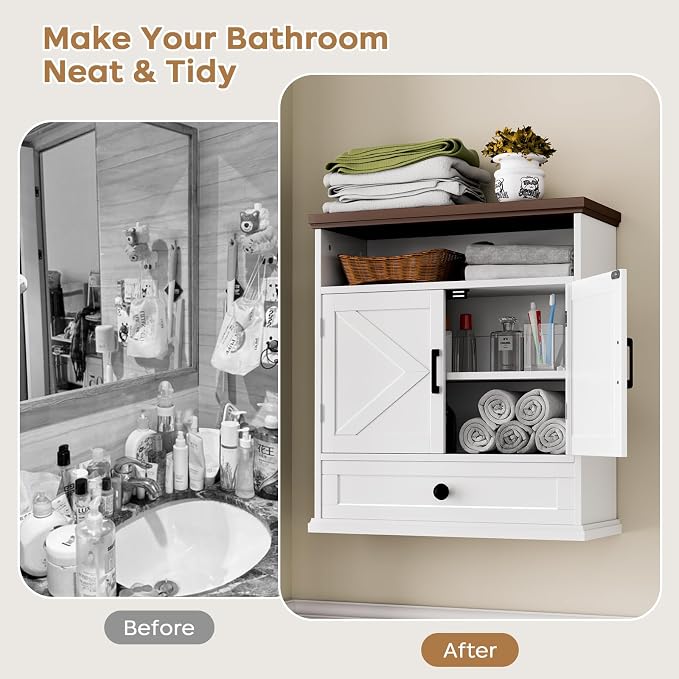 Bathroom Wall Cabinet, Farmhouse Wall Mounted Medicine Cabinet - Image 5