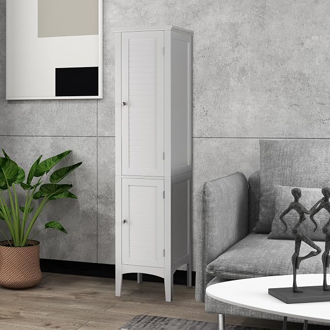 COSTWAY Tall Bathroom Storage Cabinet, 5-Tier Freestanding Linen Tower Cabinet - Image 8