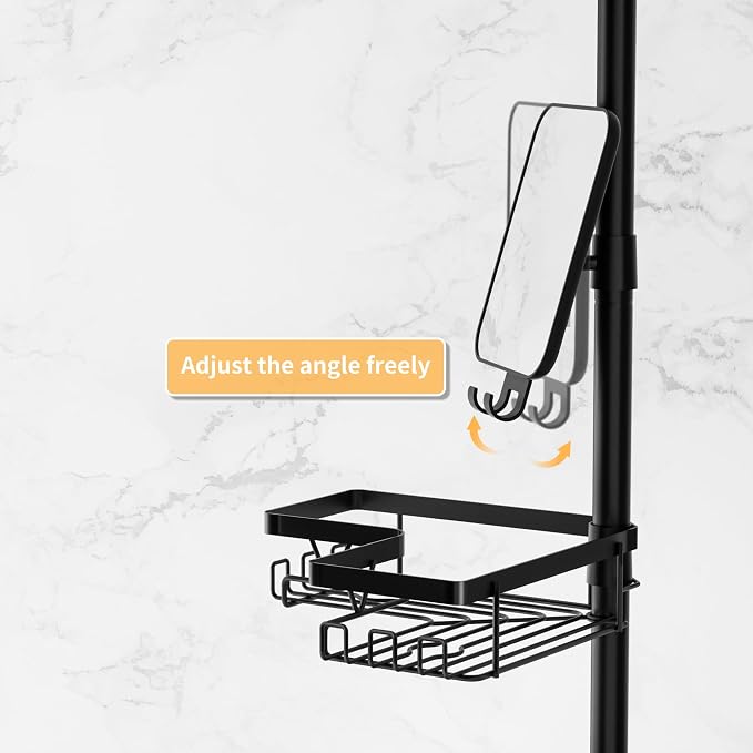 Shower Caddy Tension Pole with Anti-Fog Shaving Mirror, Tension Rod Shower - Image 4