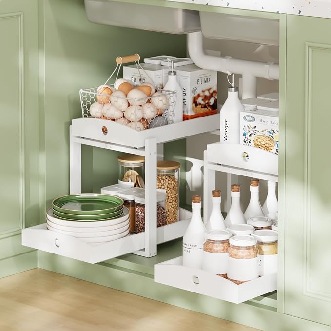 Bamboo Wood Under Sink Organizer 1 Pack, Pull Out Cabinet Organizer 2 Tier - Image 2
