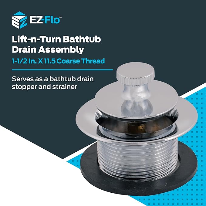 EZ-FLO Lift-n-Turn Bath Drain Assembly Kit, 1-1/2 in. x 11.5 Coarse Thread - Image 2