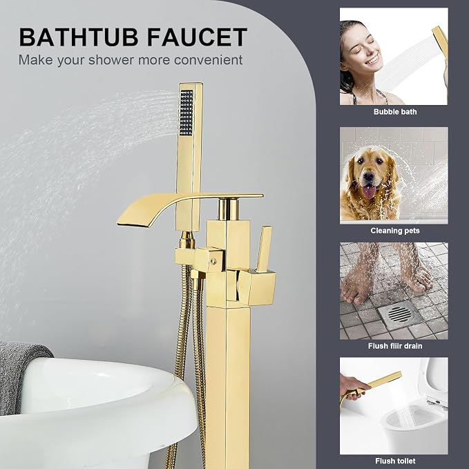 Senlesen Bathroom Tub Filler Faucet Floor Mounted Bathtub Shower Faucet - Image 3