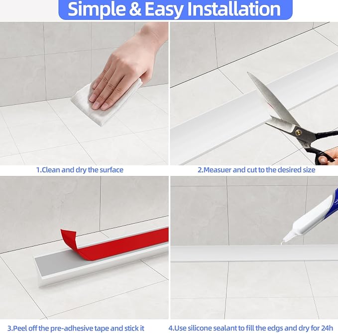39 Inch Shower Threshold Water Dam Barrier, Silicone Shower Door Bottom Seal - Image 9