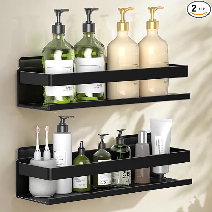 Aluminum Shower Caddy 2-Pack 11.8in, Stick-on Bathroom Rack, Thickened and by Unknown