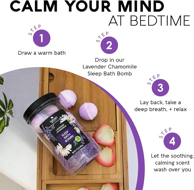 Nature's Beauty Lavender Chamomile Sleep Bath Bomb Gift Set Multi-Pack- Luxury - Image 3